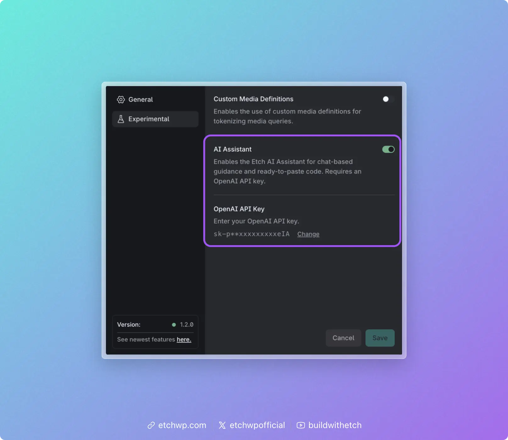 AI Assistant settings in Etch