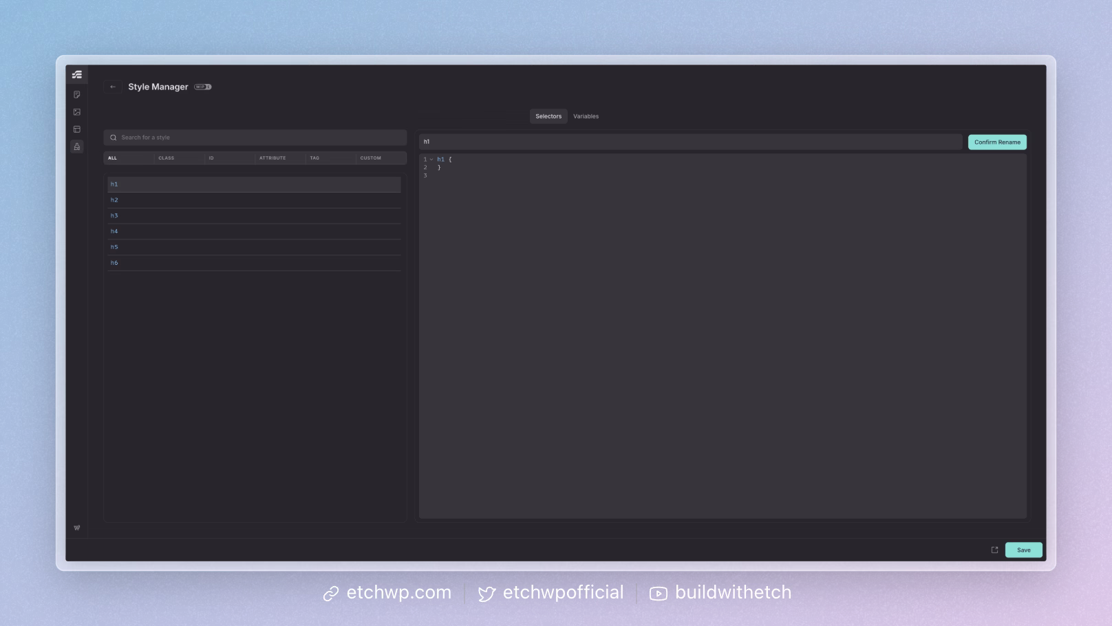Style Manager showing heading selectors
